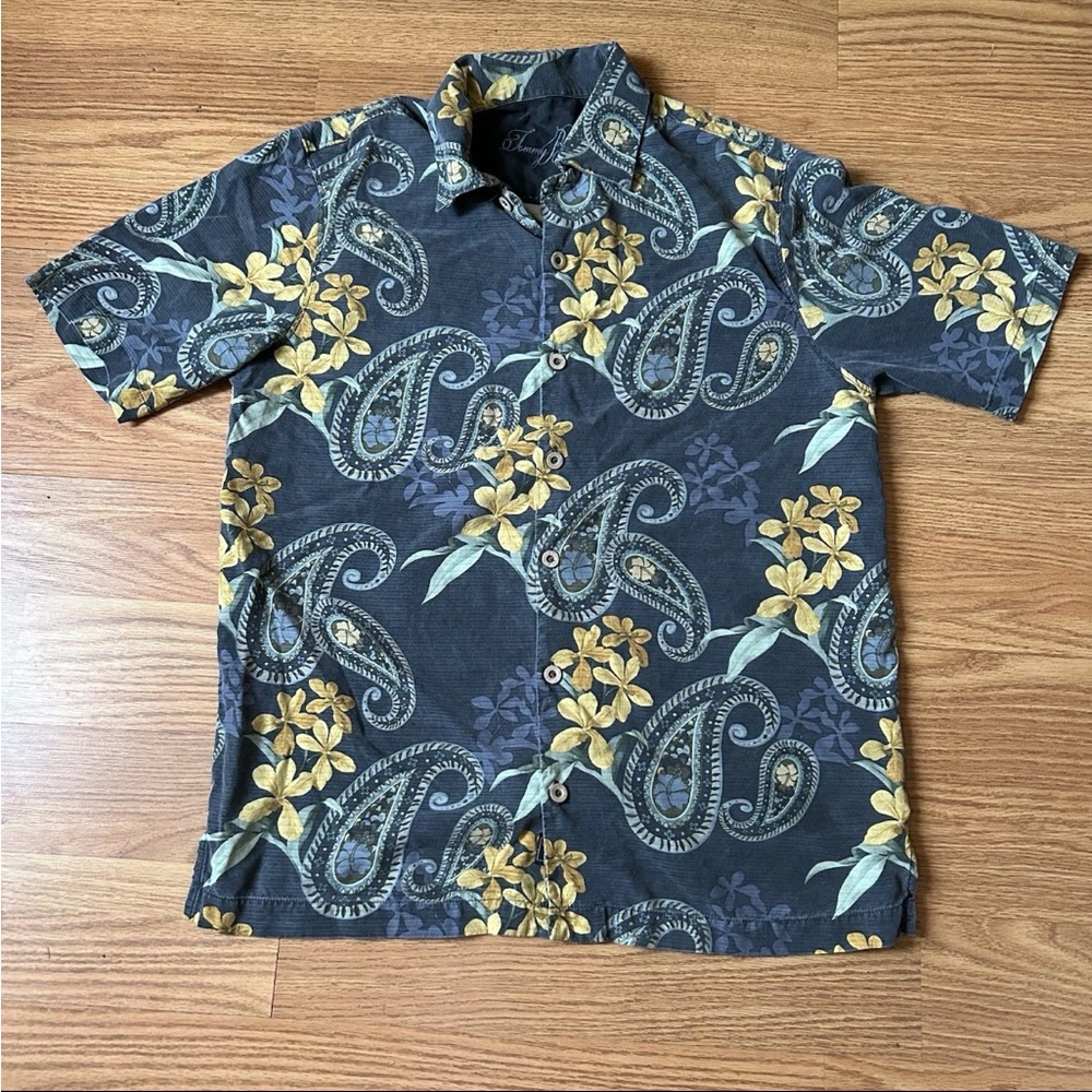 Vtg Tommy Bahama Mens S Hawaiian Shirt Floral Paisley Button Up Beach 100% Silk